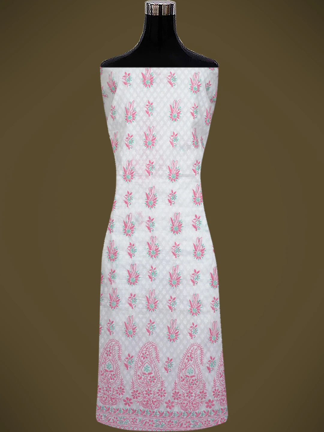 Ada Hand Embroidered White Cotton Lucknowi Chikankari Unstitched Suit Piece 01A765046