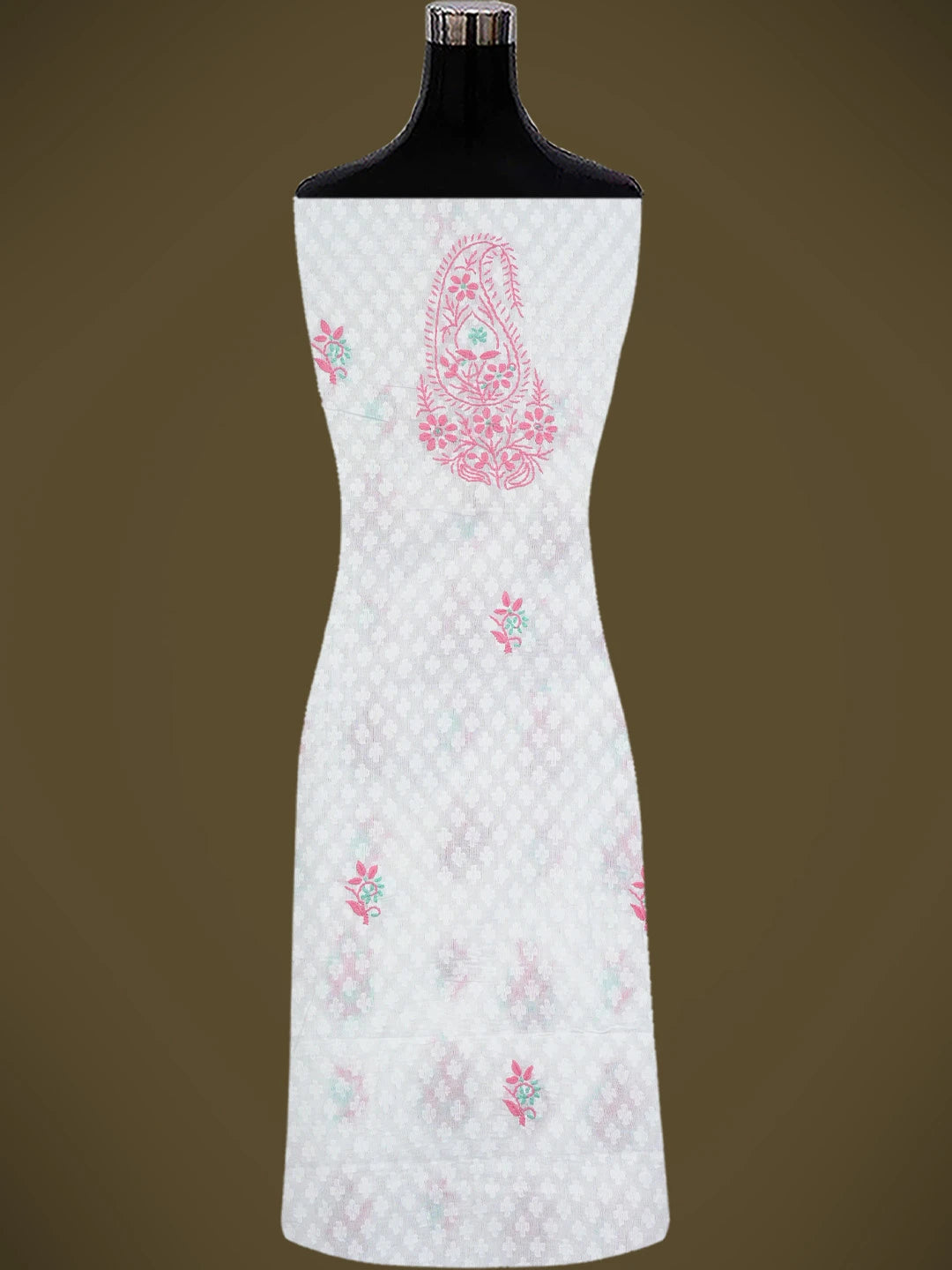 Ada Hand Embroidered White Cotton Lucknowi Chikankari Unstitched Suit Piece 01A765046