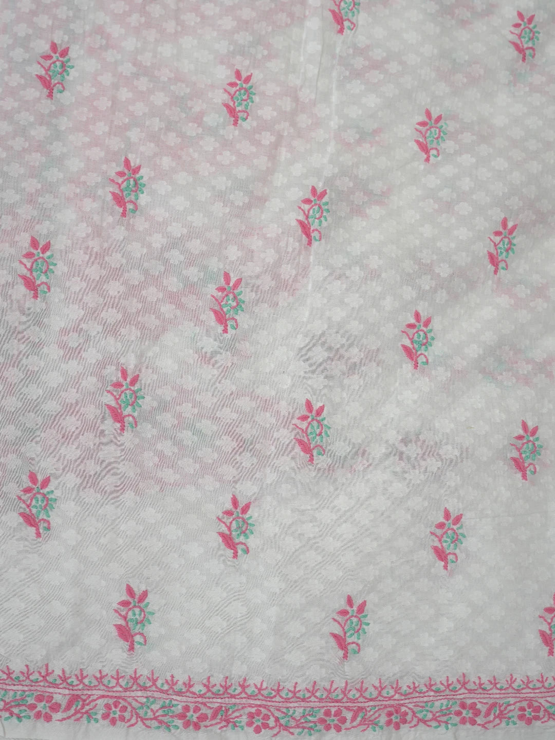 Ada Hand Embroidered White Cotton Lucknowi Chikankari Unstitched Suit Piece 01A765046