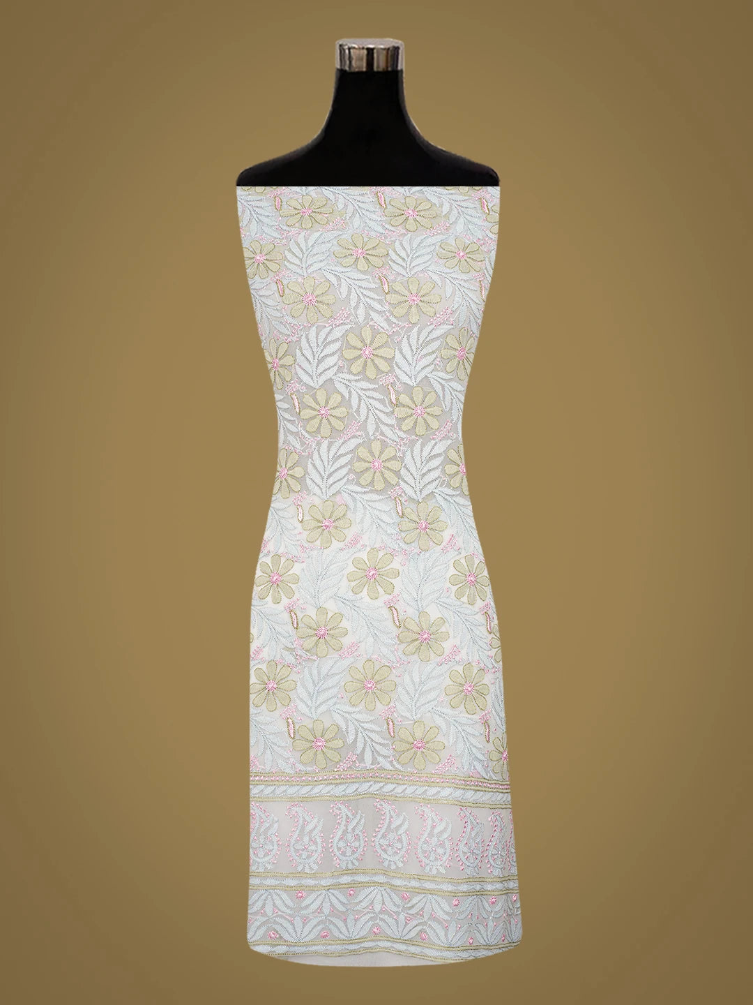 Ada Hand Embroidered White Georgette Lucknowi Chikankari Unstitched Suit Piece 01A758431
