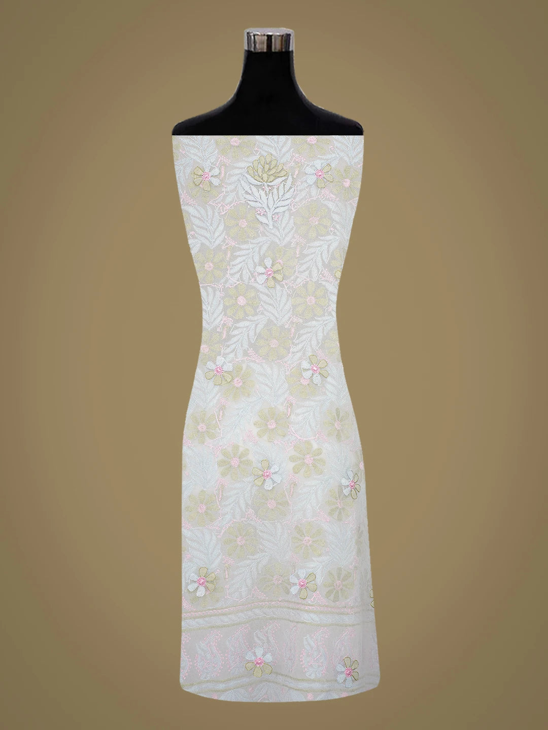 Ada Hand Embroidered White Georgette Lucknowi Chikankari Unstitched Suit Piece 01A758431