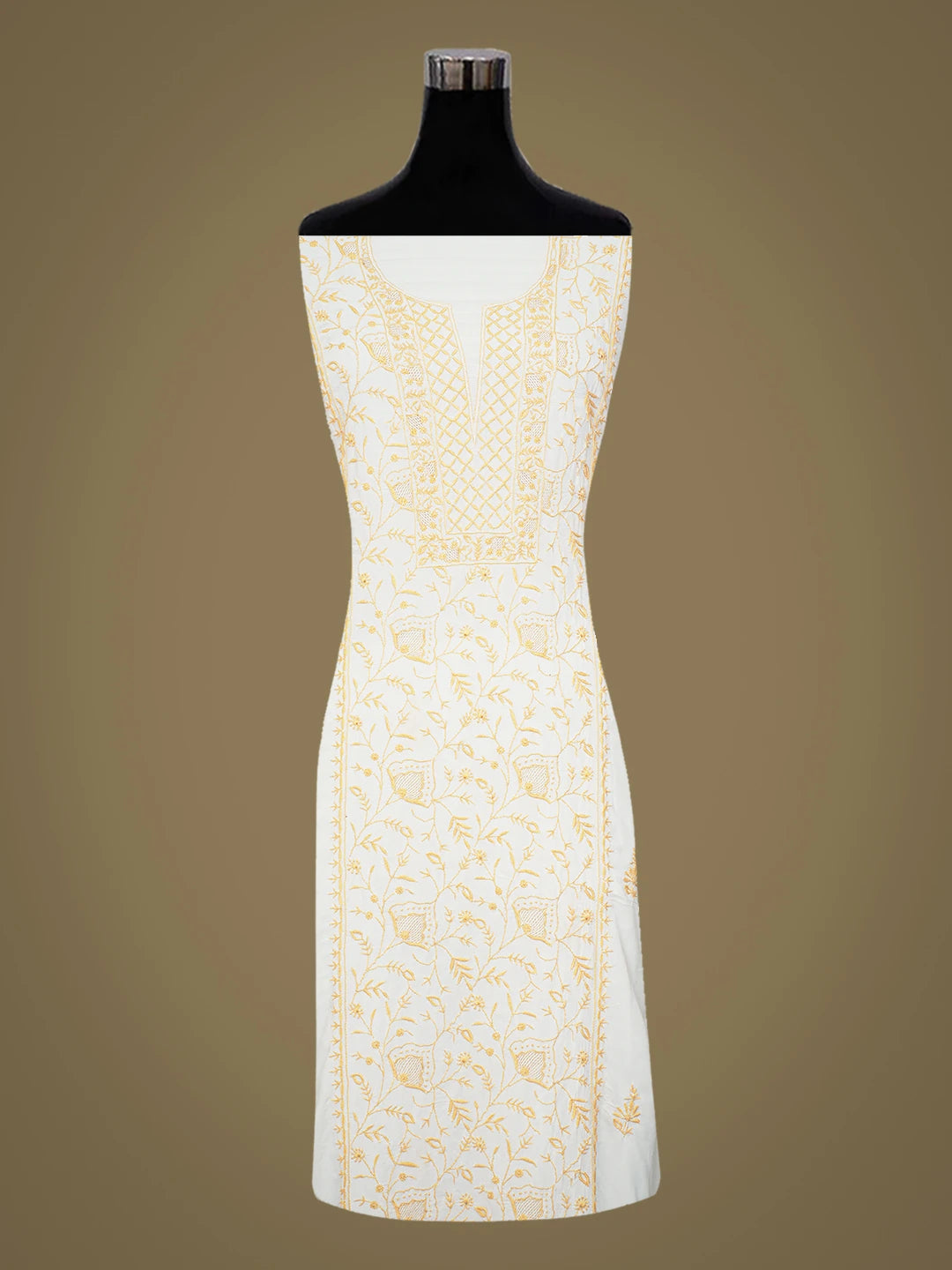 Ada Hand Embroidered White Modal Lucknowi Chikankari Unstitched Kurta Dupatta Set 01A754650