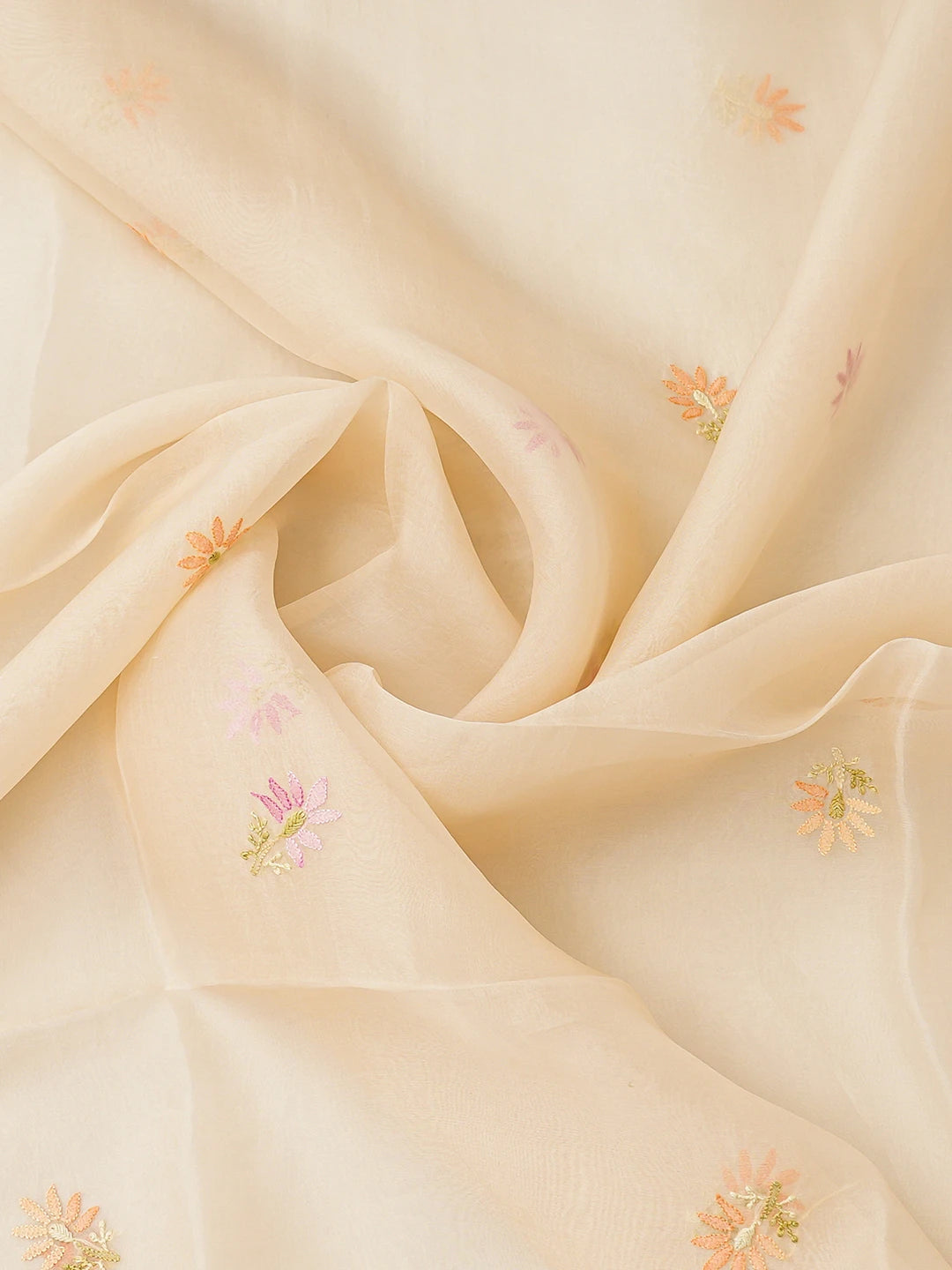 Ada Hand Embroidered Fawn Organza Lucknowi Chikankari Semi-Stitched Kurta Dupatta Set 01A759807