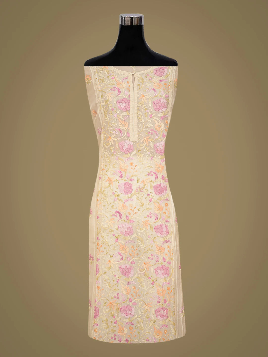 Ada Hand Embroidered Fawn Organza Lucknowi Chikankari Semi-Stitched Kurta Dupatta Set 01A759807
