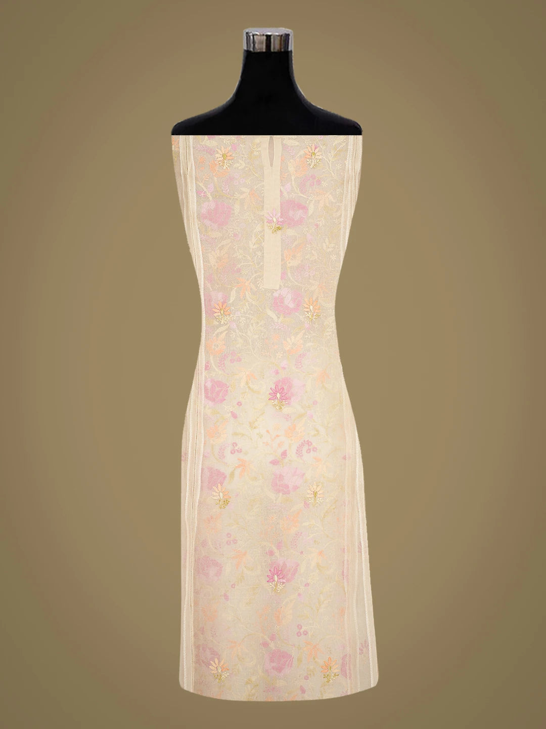 Ada Hand Embroidered Fawn Organza Lucknowi Chikankari Semi-Stitched Kurta Dupatta Set 01A759807