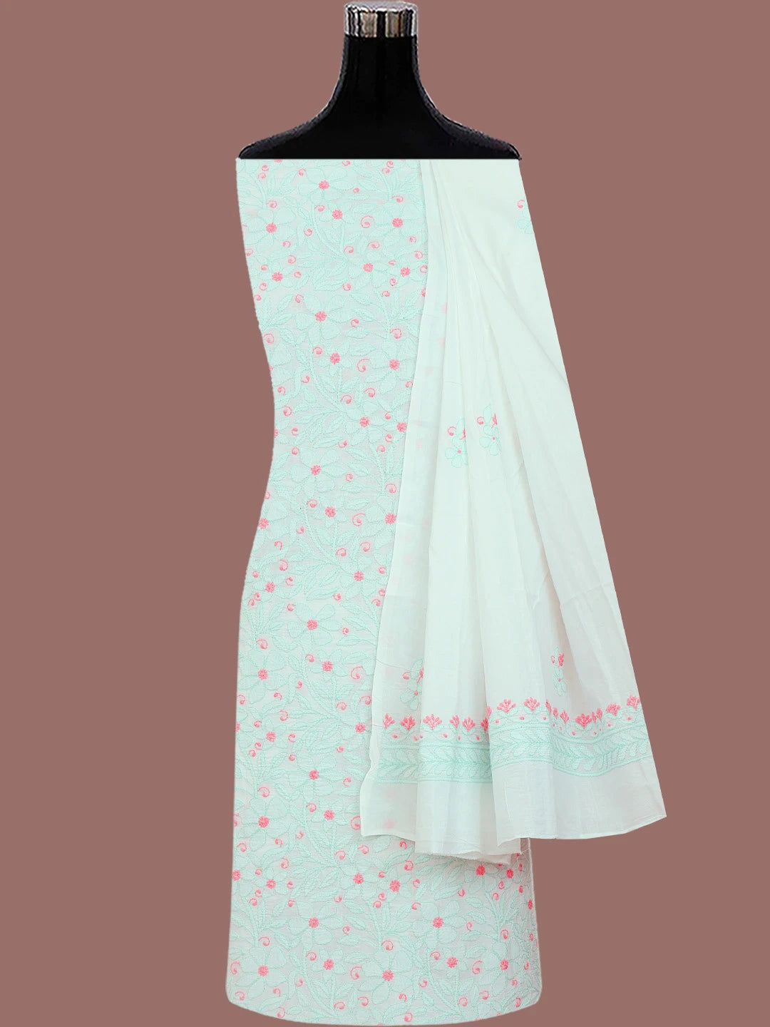Ada Hand Embroidered White Cotton Lucknowi Chikankari Unstitched Suit Piece 01A765228