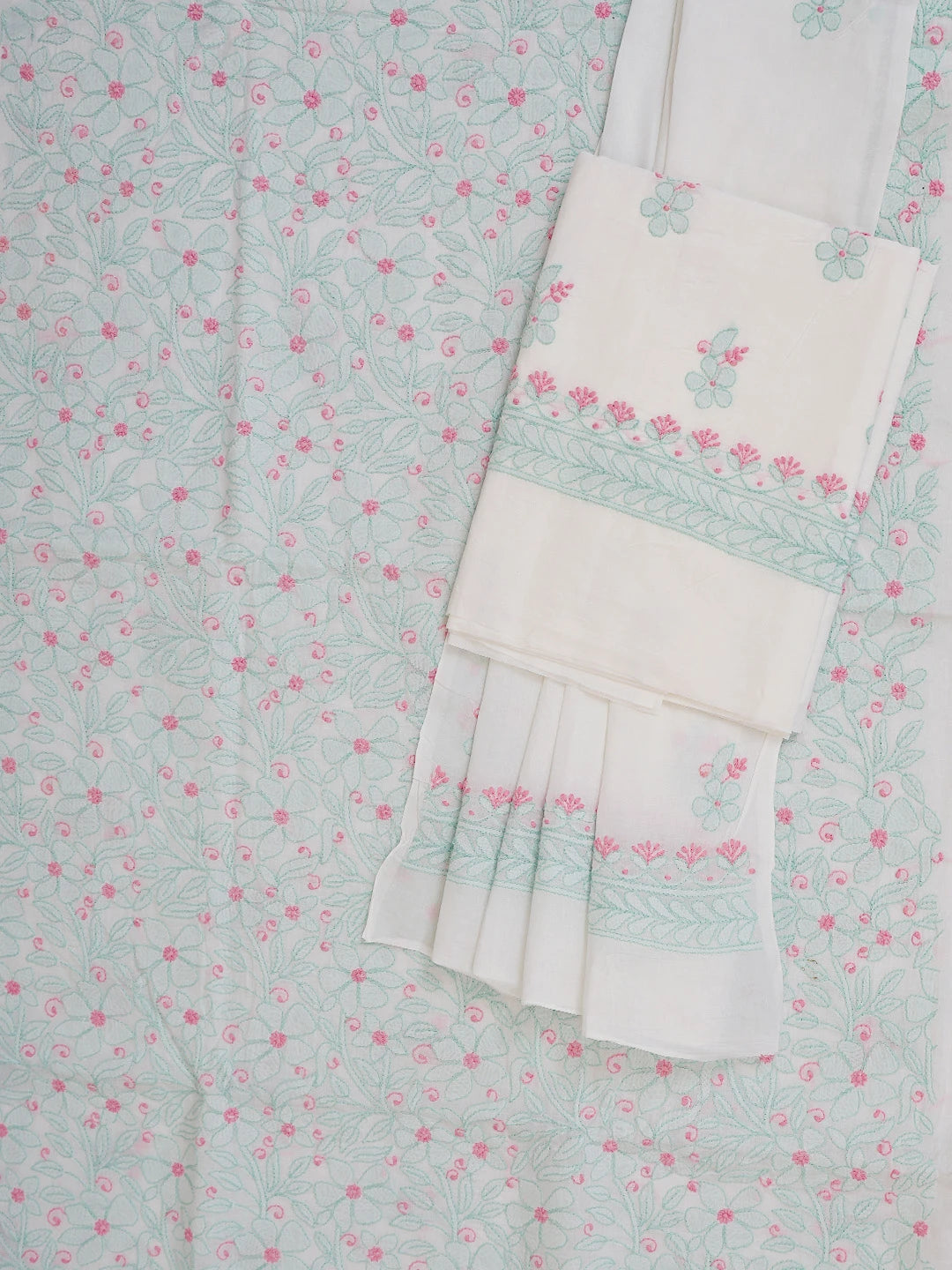 Ada Hand Embroidered White Cotton Lucknowi Chikankari Unstitched Suit Piece 01A765228