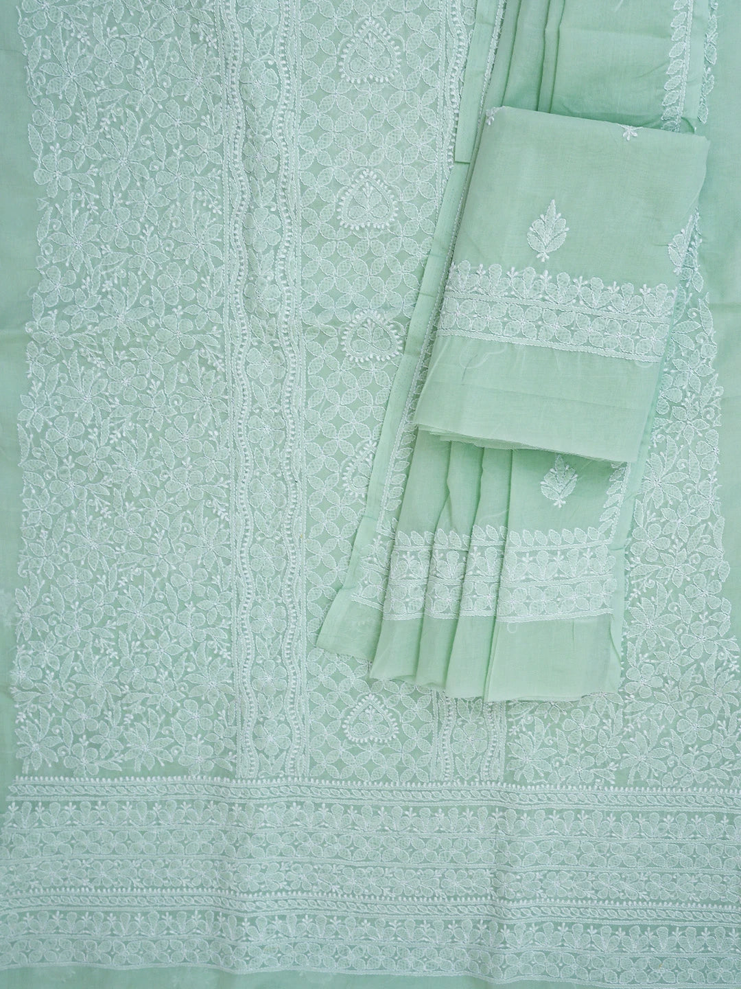 Ada Hand Embroidered Sea Green Cotton Lucknowi Chikankari Unstitched Suit Piece 01A764941
