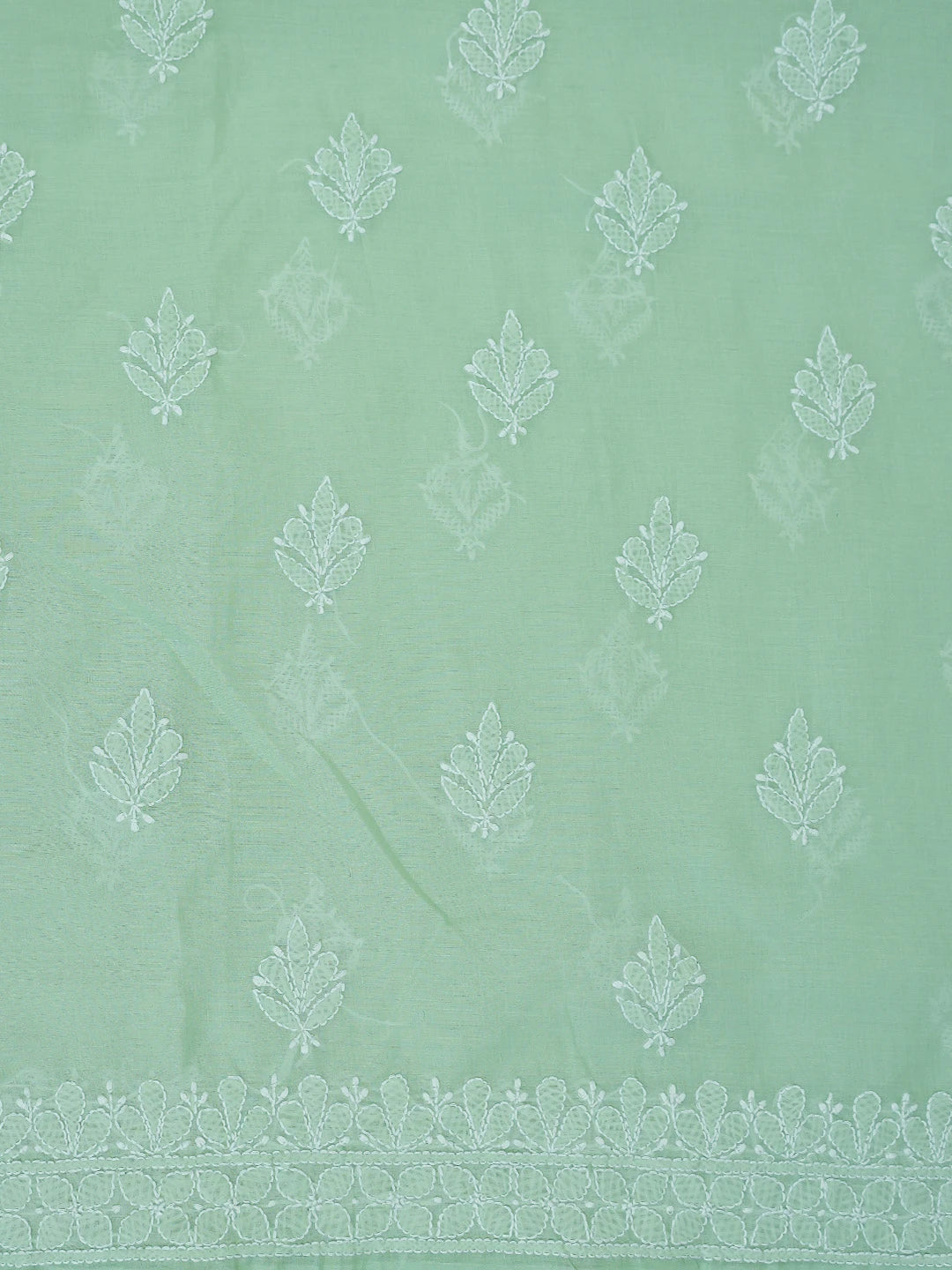 Ada Hand Embroidered Sea Green Cotton Lucknowi Chikankari Unstitched Suit Piece 01A764941
