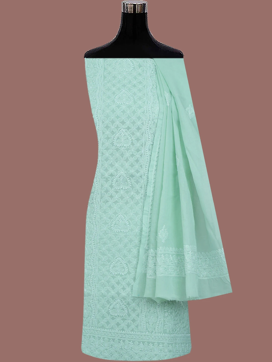 Ada Hand Embroidered Sea Green Cotton Lucknowi Chikankari Unstitched Suit Piece 01A764941