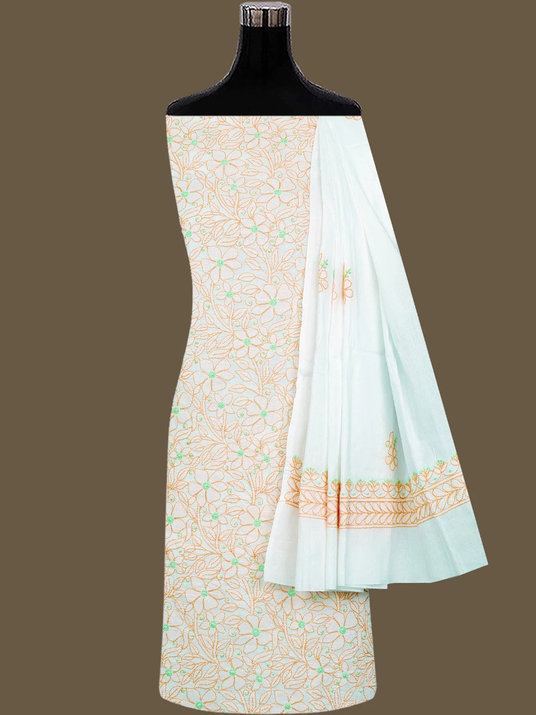 Ada Hand Embroidered White Cotton Lucknowi Chikankari Unstitched Suit Piece 01A765230