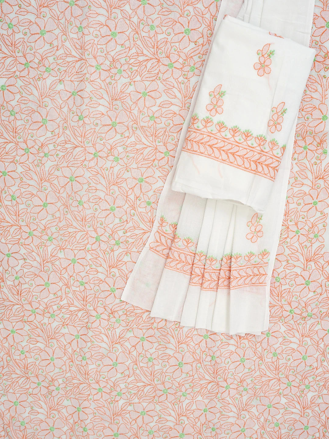 Ada Hand Embroidered White Cotton Lucknowi Chikankari Unstitched Suit Piece 01A765230