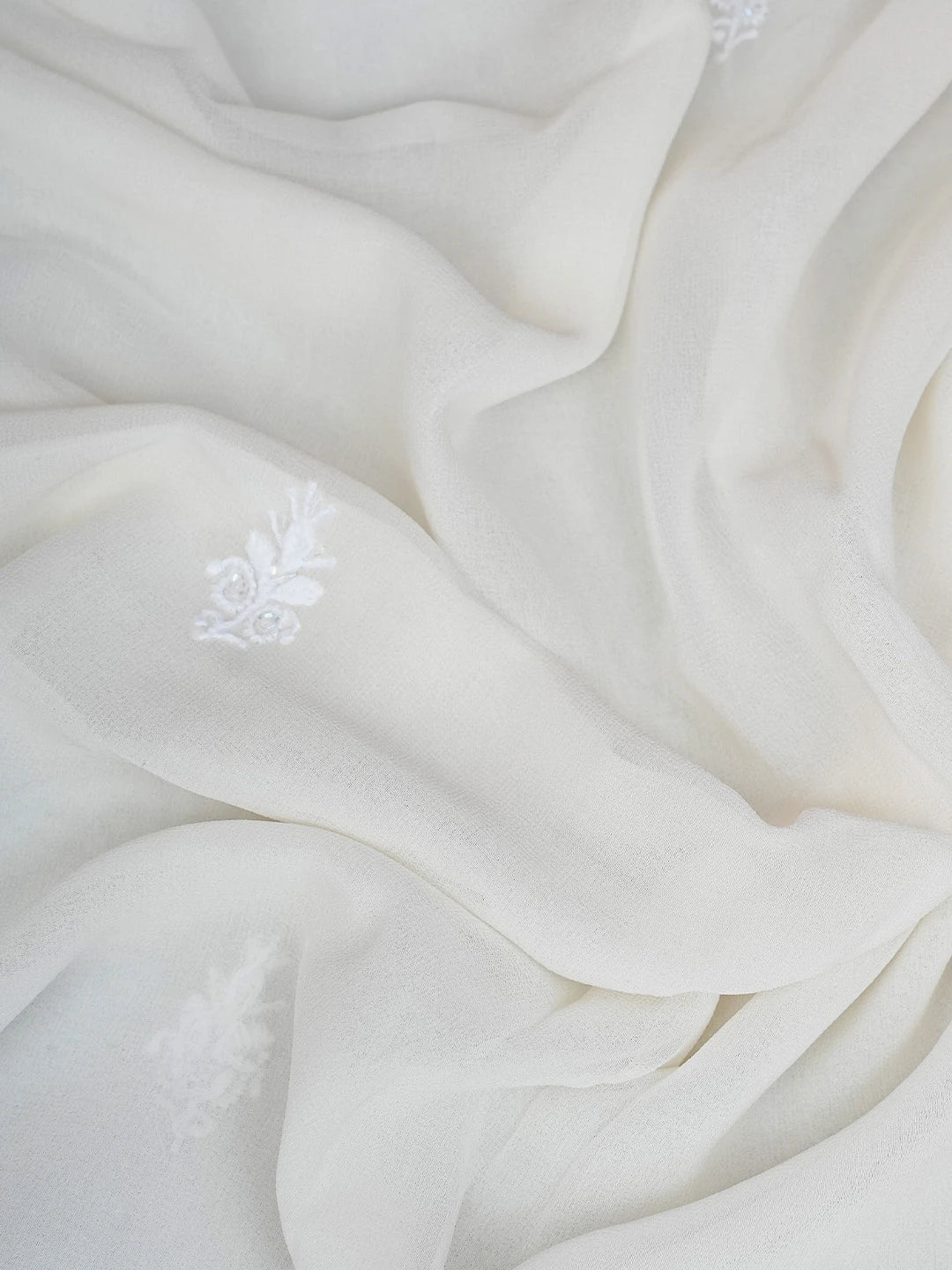Ada Hand Embroidered White Pure Georgette Lucknowi Chikankari Unstitched Kurta Dupatta Set With Parsi Work 01A752403