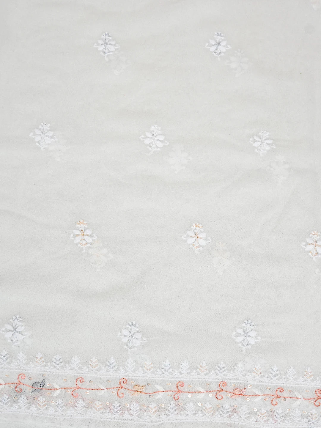 Ada Hand Embroidered White Pure Georgette Lucknowi Chikankari Unstitched Kurta Dupatta Set With Parsi Work 01A752403