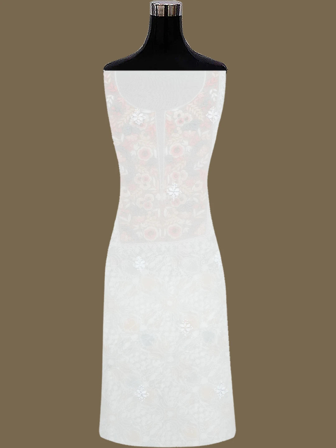 Ada Hand Embroidered White Pure Georgette Lucknowi Chikankari Unstitched Kurta Dupatta Set With Parsi Work 01A752403