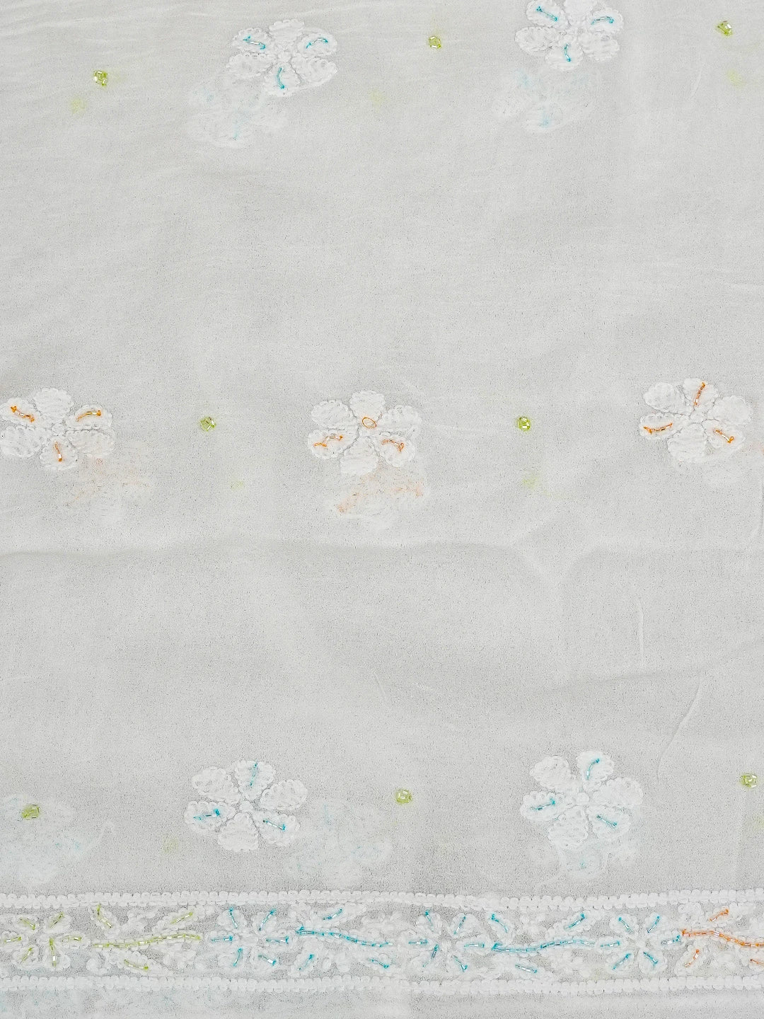 Ada Hand Embroidered White Viscose Georgette Lucknowi Chikankari Unstitched Kurta Dupatta Set With Parsi Work 01A757780