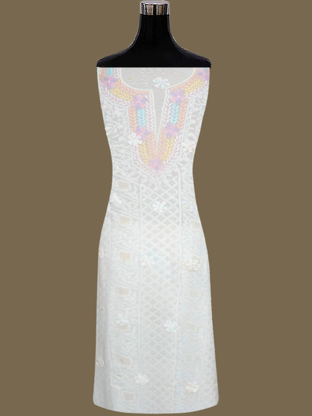 Ada Hand Embroidered White Viscose Georgette Lucknowi Chikankari Unstitched Kurta Dupatta Set With Parsi Work 01A757780