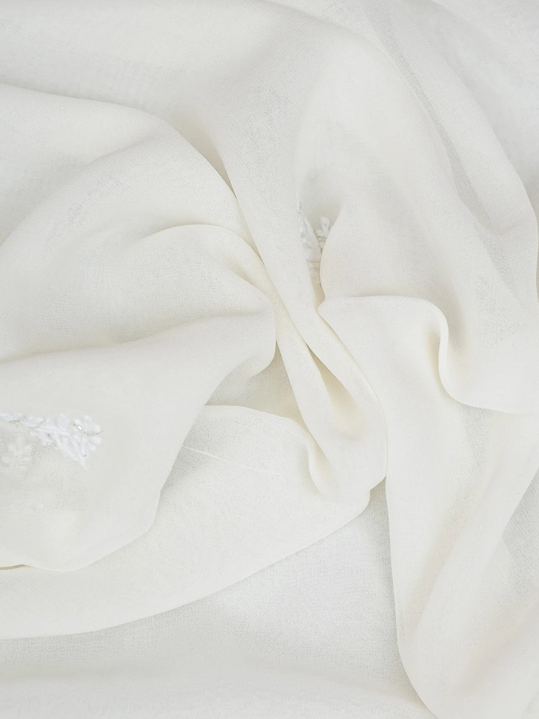 Ada Hand Embroidered White Pure Georgette Lucknowi Chikankari Unstitched Kurta Dupatta Set With Cutdana Work 01A752401