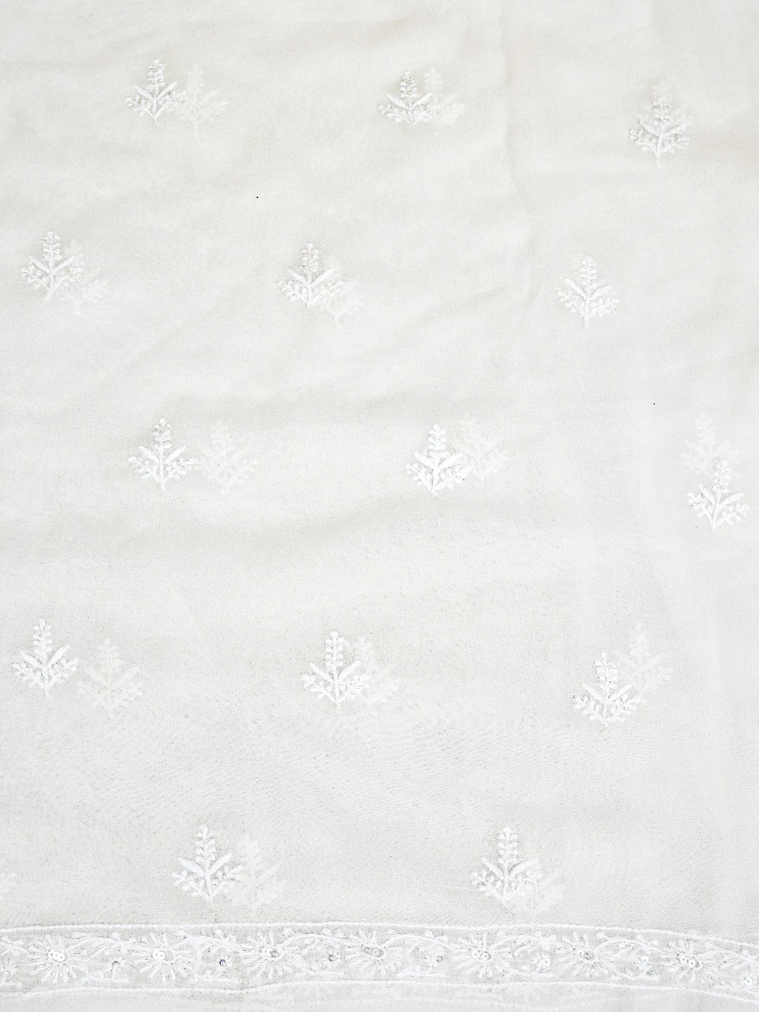 Ada Hand Embroidered White Pure Georgette Lucknowi Chikankari Unstitched Kurta Dupatta Set With Cutdana Work 01A752401
