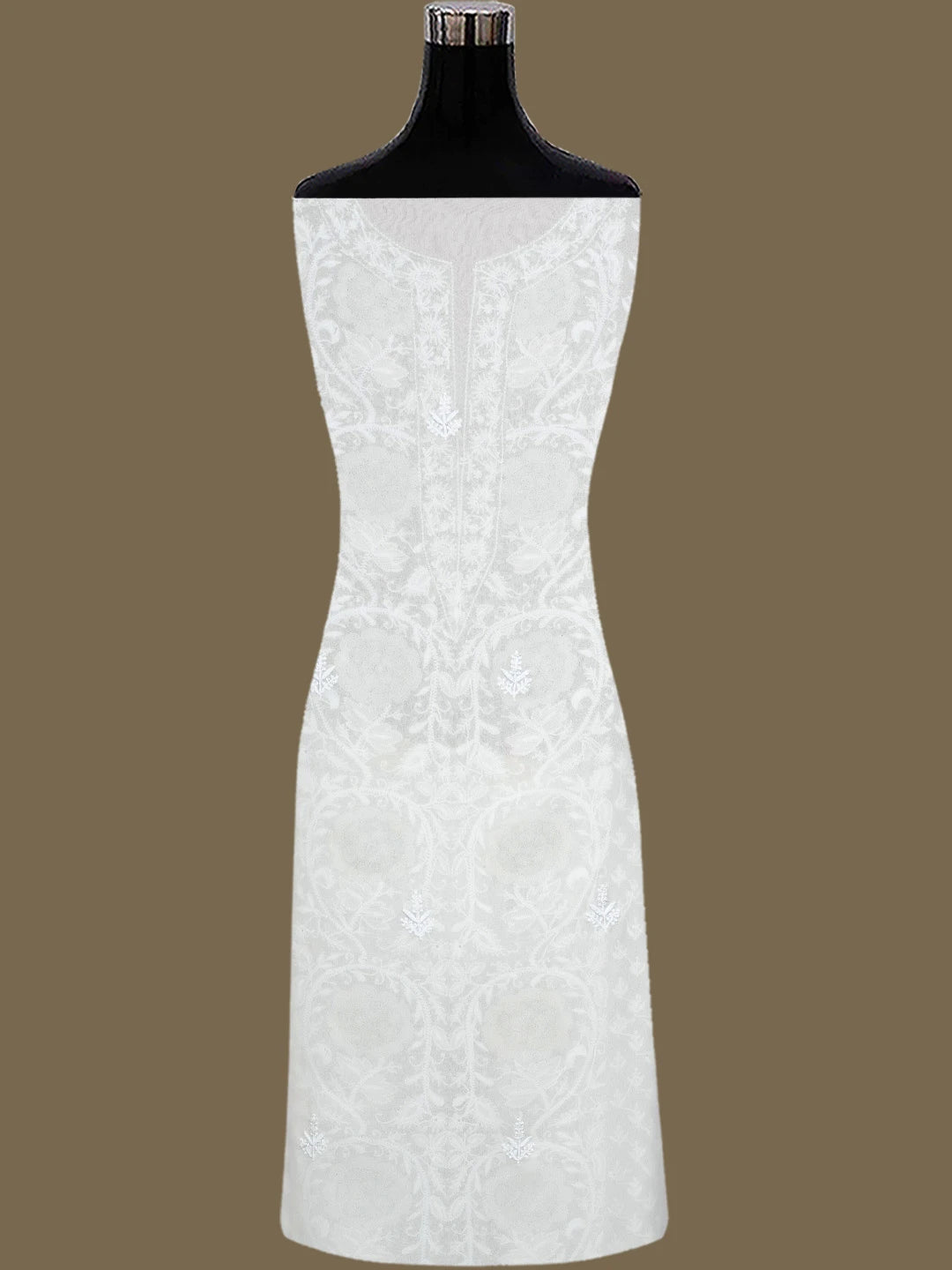 Ada Hand Embroidered White Pure Georgette Lucknowi Chikankari Unstitched Kurta Dupatta Set With Cutdana Work 01A752401