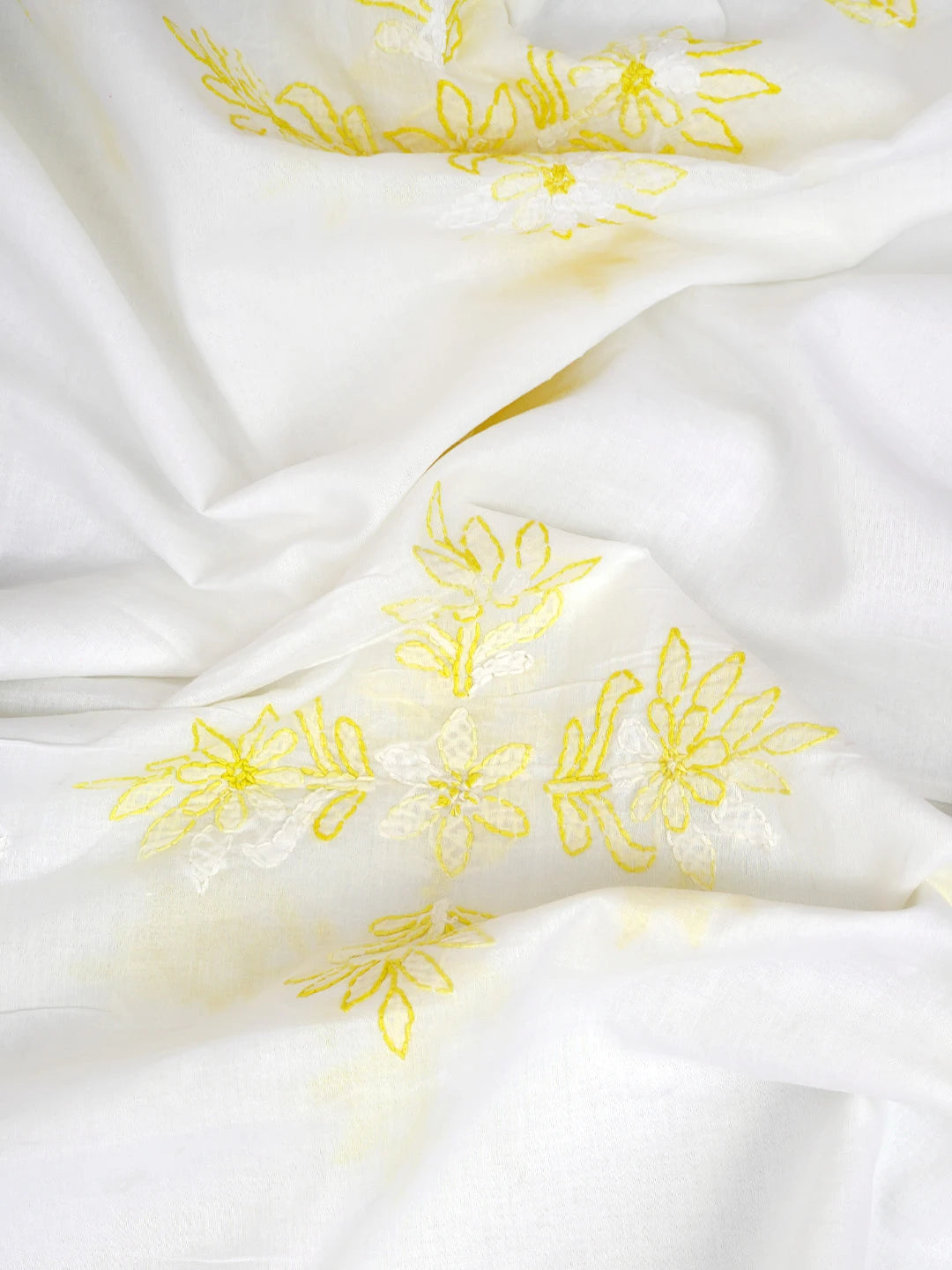 Ada Hand Embroidered White Cotton Lucknowi Chikankari Unstitched Suit Piece 01A765267