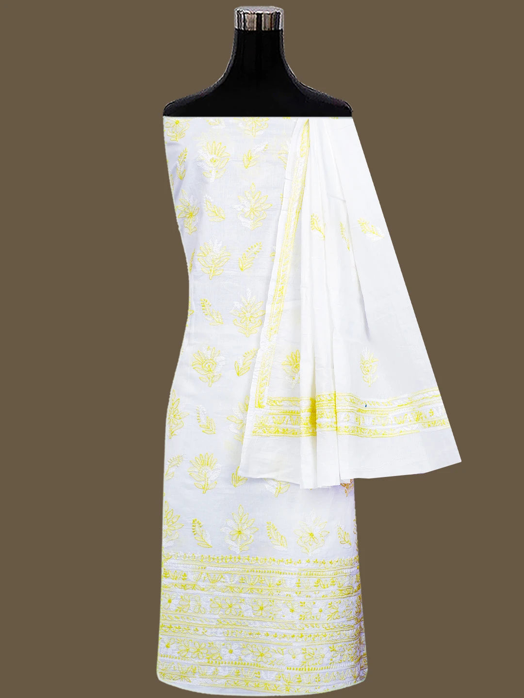 Ada Hand Embroidered White Cotton Lucknowi Chikankari Unstitched Suit Piece 01A765267