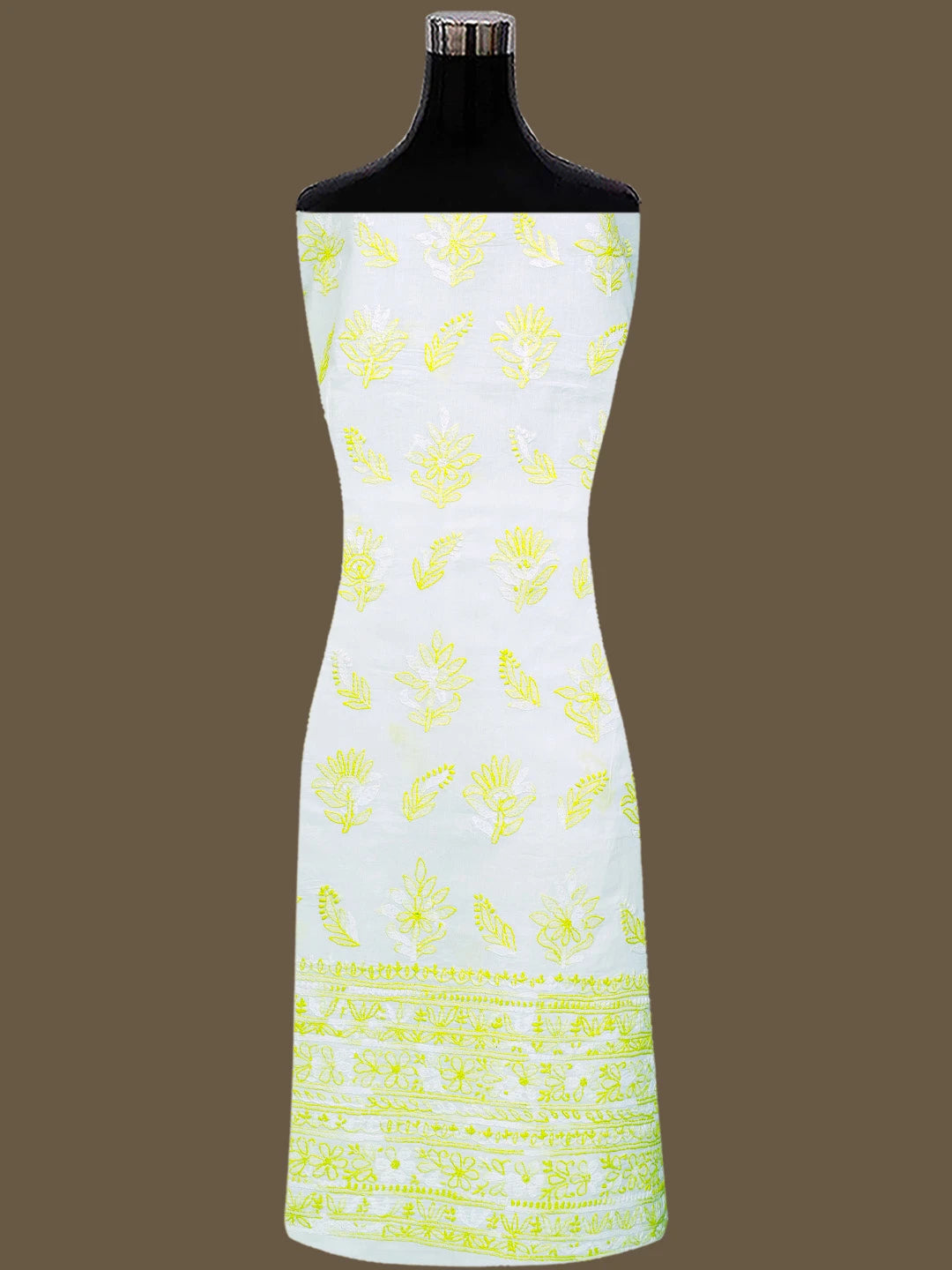Ada Hand Embroidered White Cotton Lucknowi Chikankari Unstitched Suit Piece 01A765267