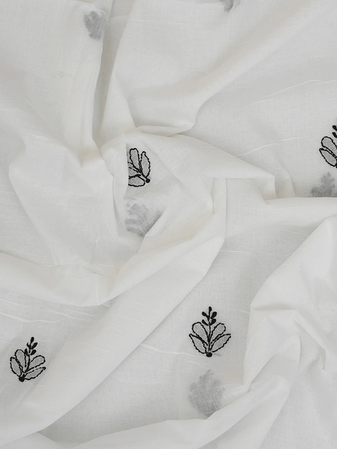 Ada Hand Embroidered Black and White Cotton Lucknowi Chikankari Unstitched Suit Piece 01A765275