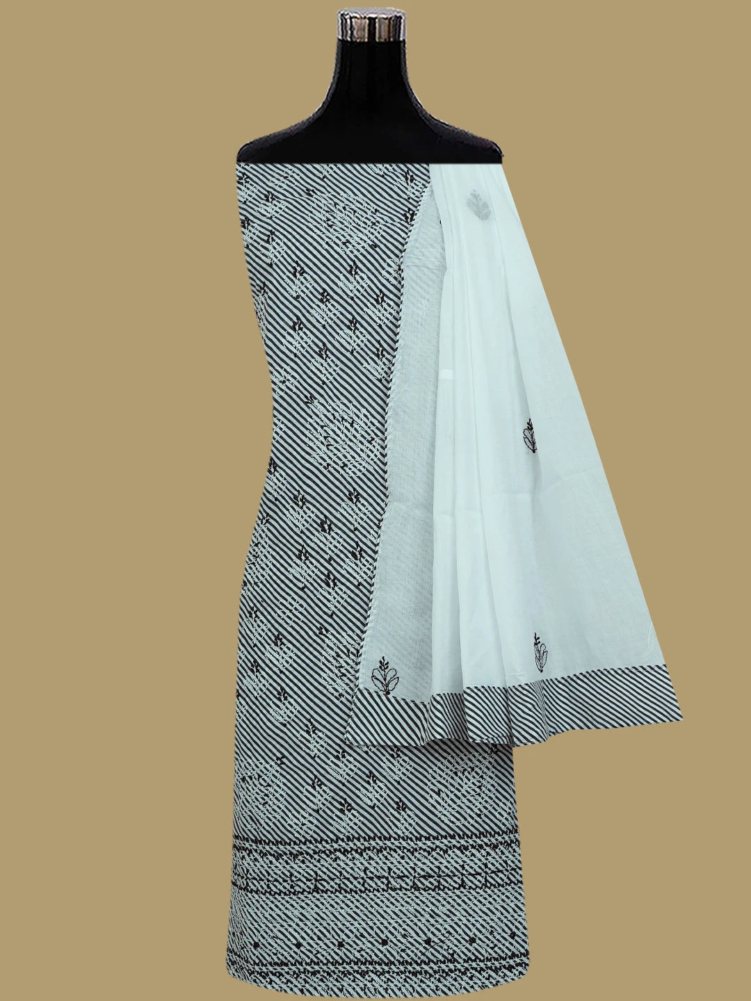 Ada Hand Embroidered Black and White Cotton Lucknowi Chikankari Unstitched Suit Piece 01A765275