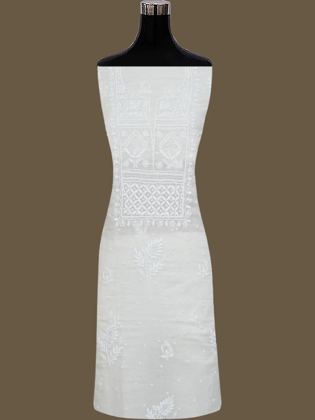 Ada Hand Embroidered White Chanderi Lucknowi Chikankari Unstitched Kurta Dupatta Set With Pearl Work 01A764529