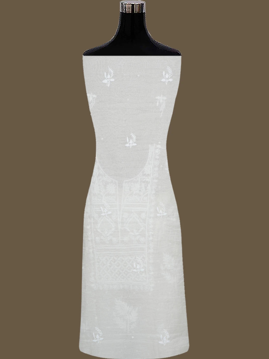 Ada Hand Embroidered White Chanderi Lucknowi Chikankari Unstitched Kurta Dupatta Set With Pearl Work 01A764529