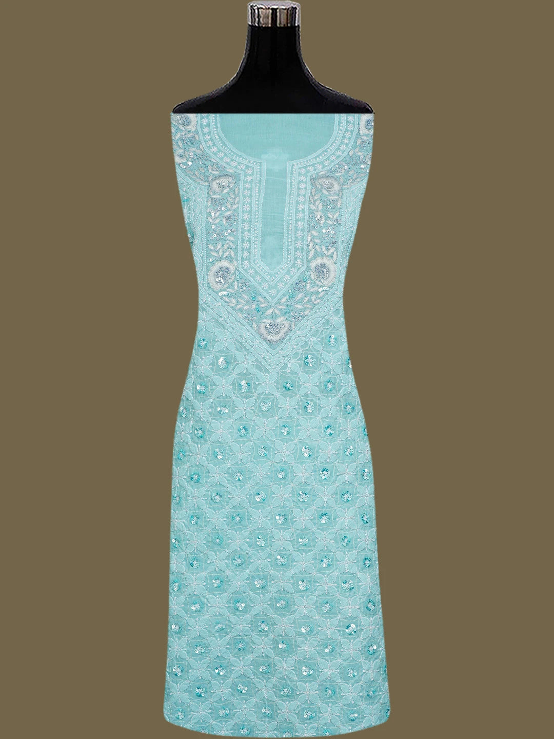 Ada Hand Embroidered Sky Blue Cotton Lucknowi Chikankari Unstitched Suit Piece With Sequinned Work 01A764812