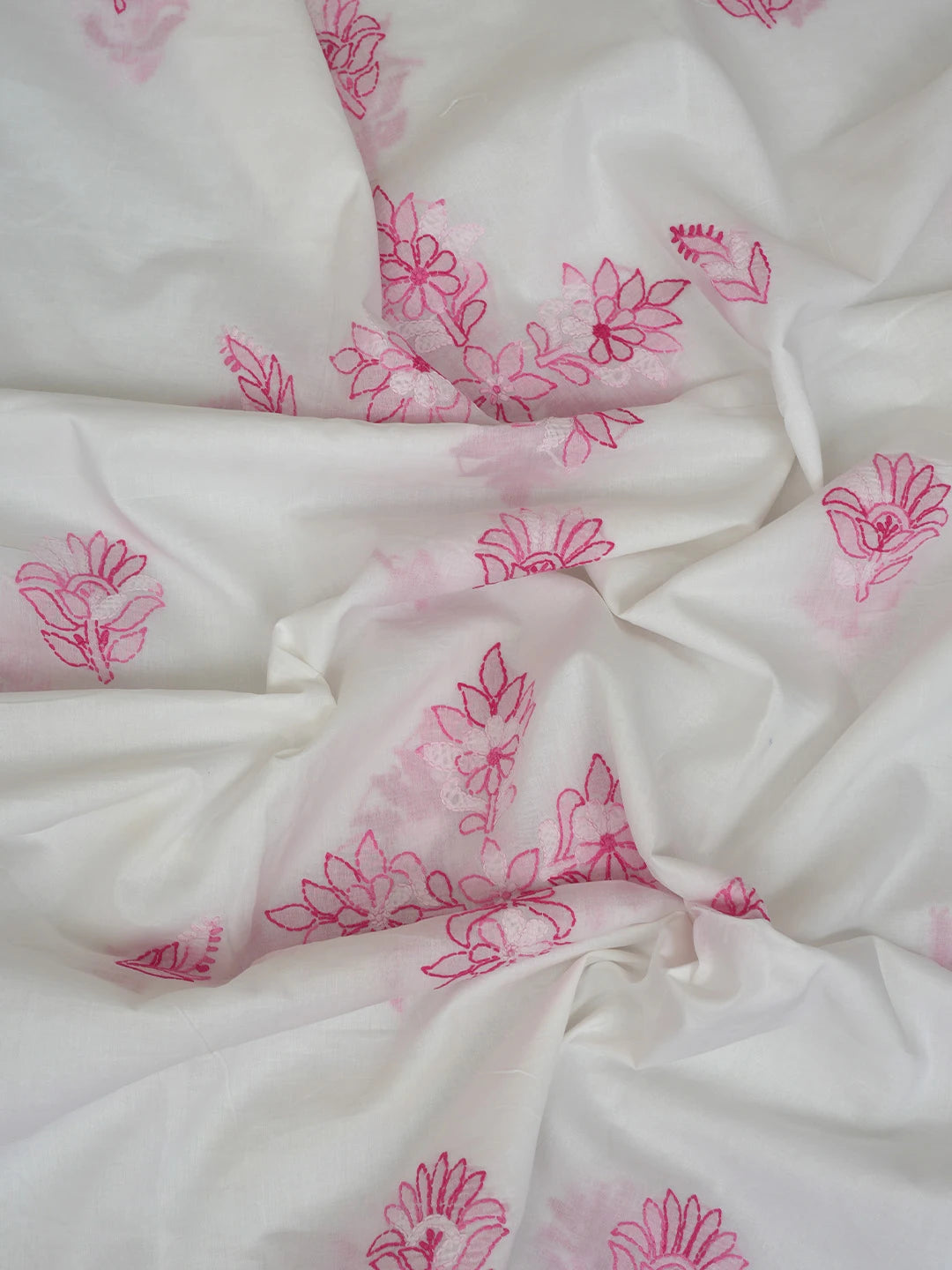 Ada Hand Embroidered White Cotton Lucknowi Chikankari Unstitched Suit Piece 01A765269