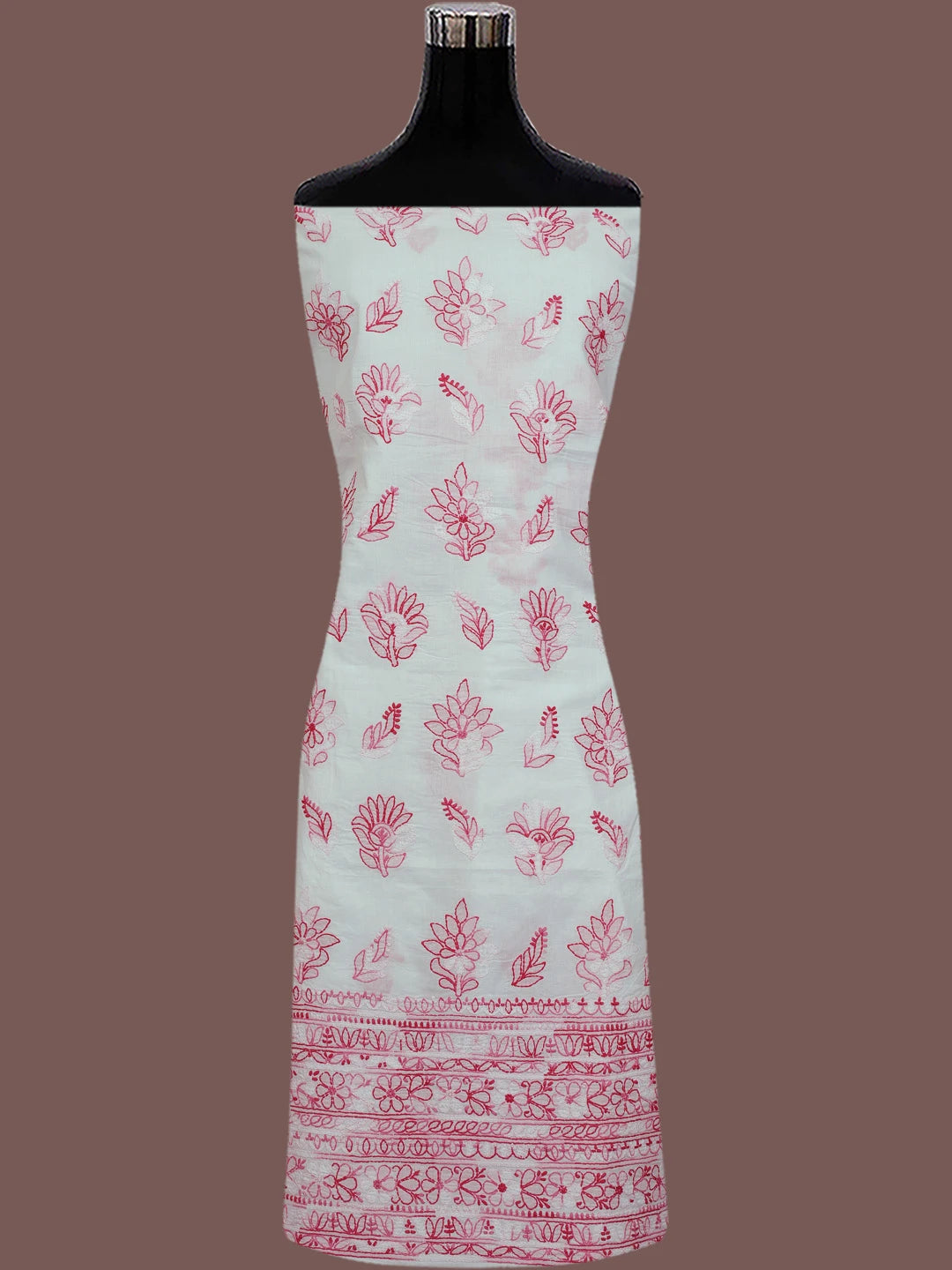 Ada Hand Embroidered White Cotton Lucknowi Chikankari Unstitched Suit Piece 01A765269