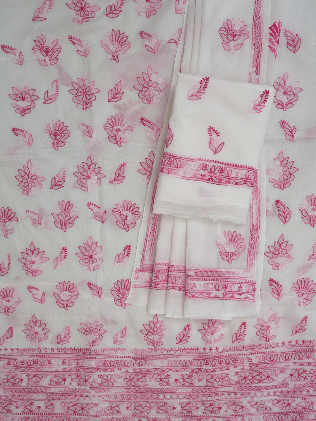 Ada Hand Embroidered White Cotton Lucknowi Chikankari Unstitched Suit Piece 01A765269