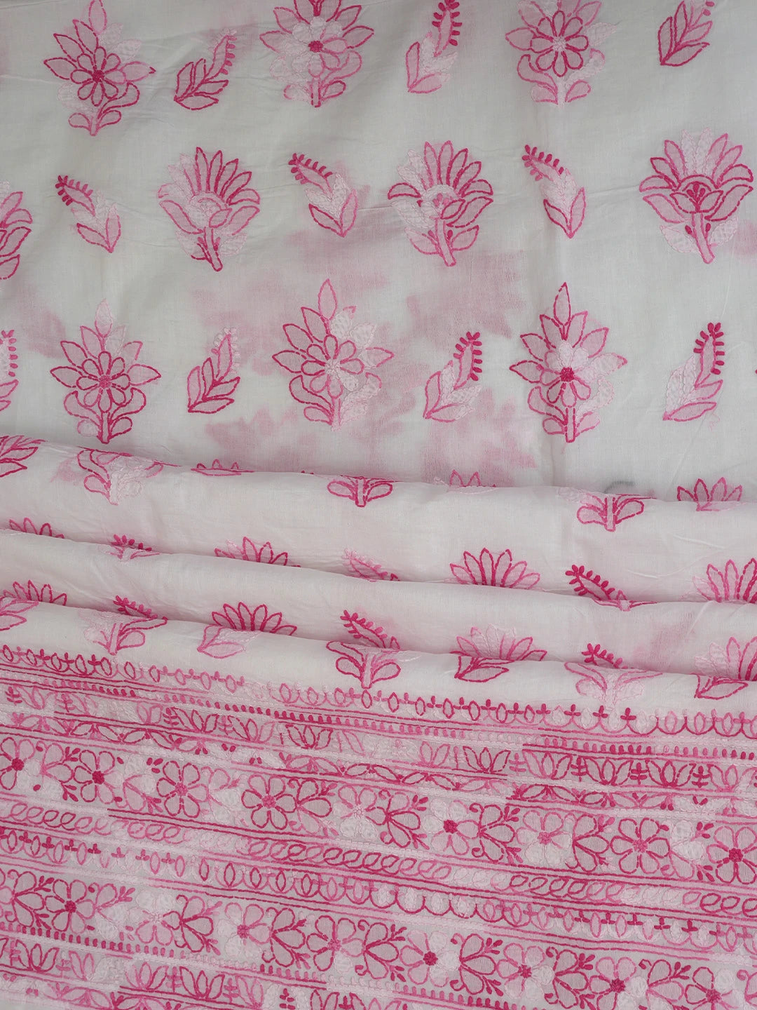 Ada Hand Embroidered White Cotton Lucknowi Chikankari Unstitched Suit Piece 01A765269