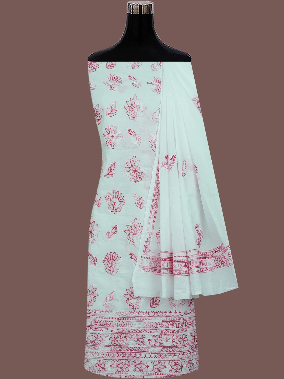 Ada Hand Embroidered White Cotton Lucknowi Chikankari Unstitched Suit Piece 01A765269