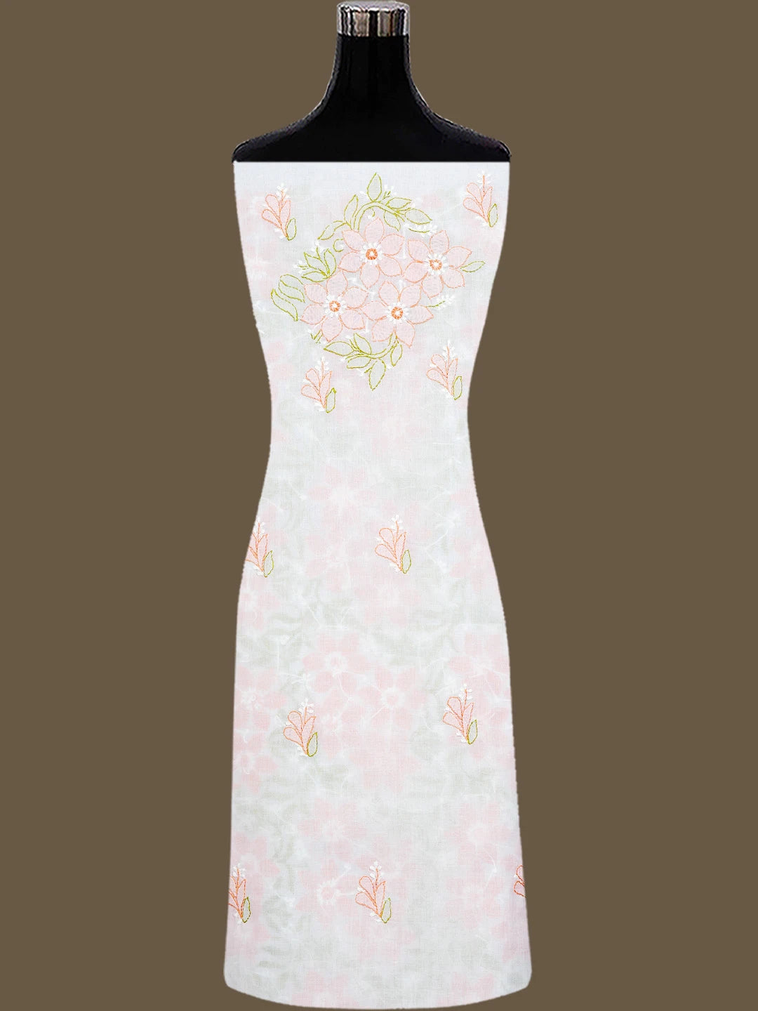 Ada Hand Embroidered White Cotton Lucknowi Chikankari Unstitched Suit Piece With Muqaish Work 01A765407