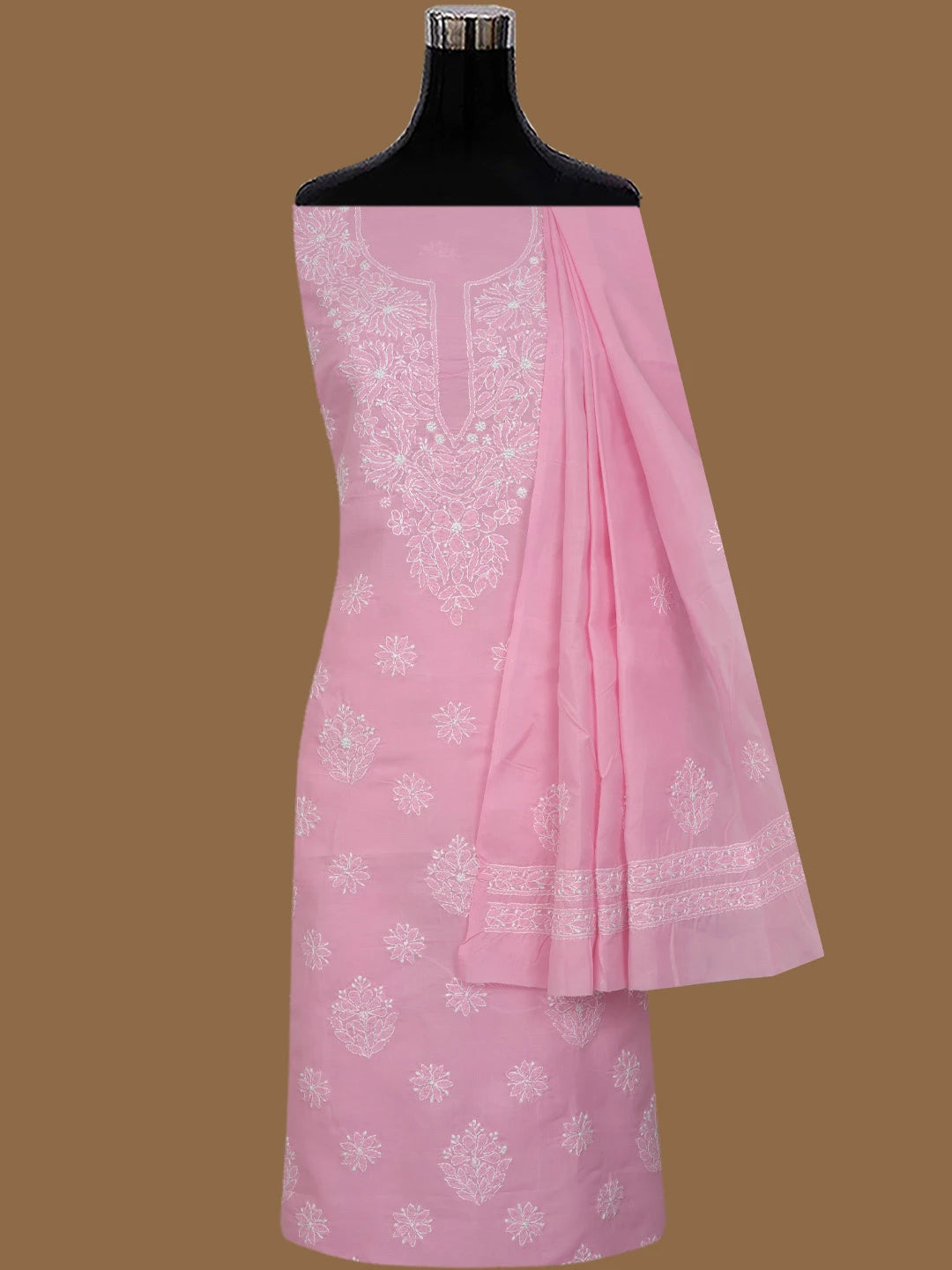 Ada Hand Embroidered Pink Cotton Lucknowi Chikankari Unstitched Suit Piece 01A765262