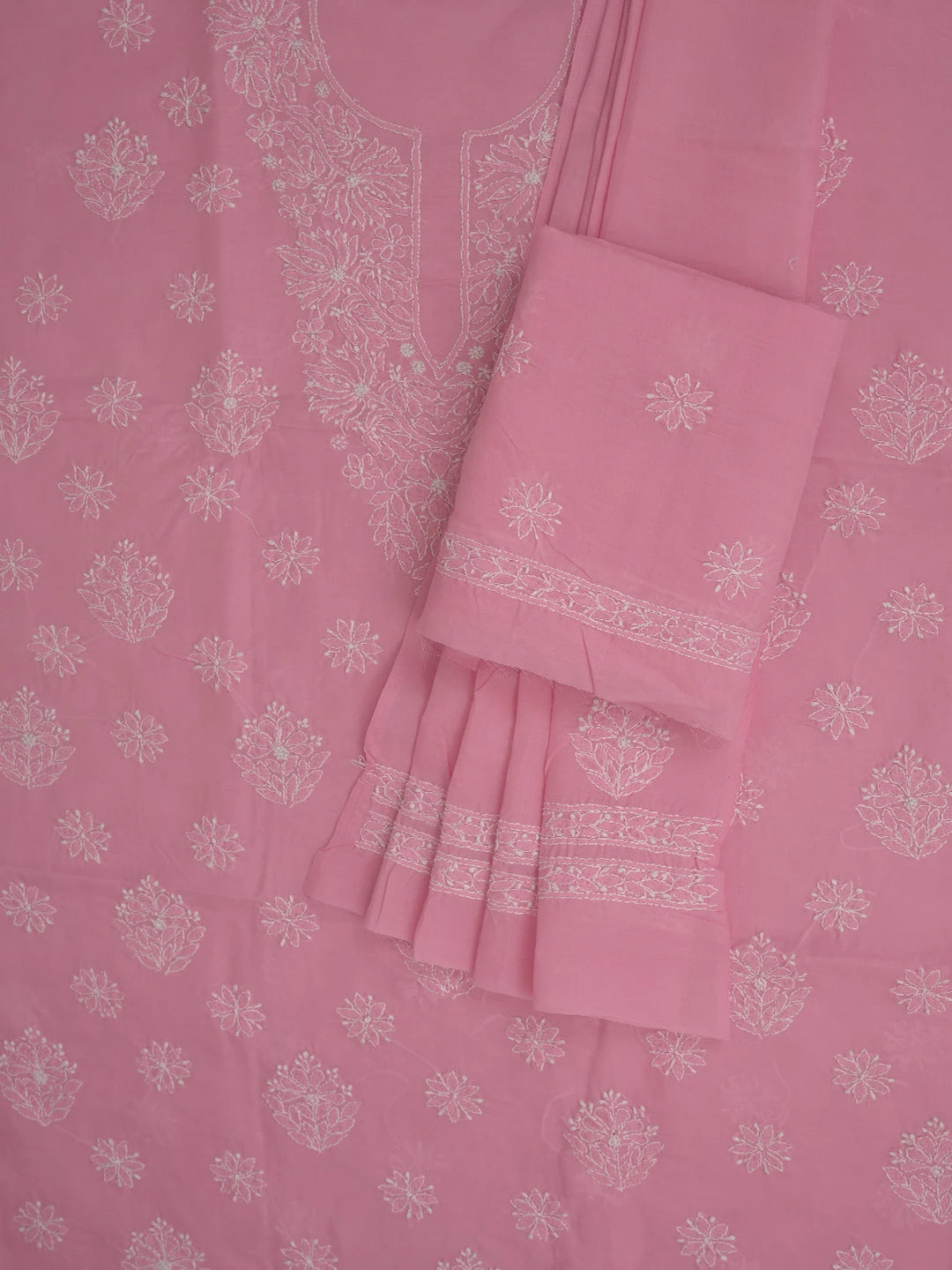 Ada Hand Embroidered Pink Cotton Lucknowi Chikankari Unstitched Suit Piece 01A765262