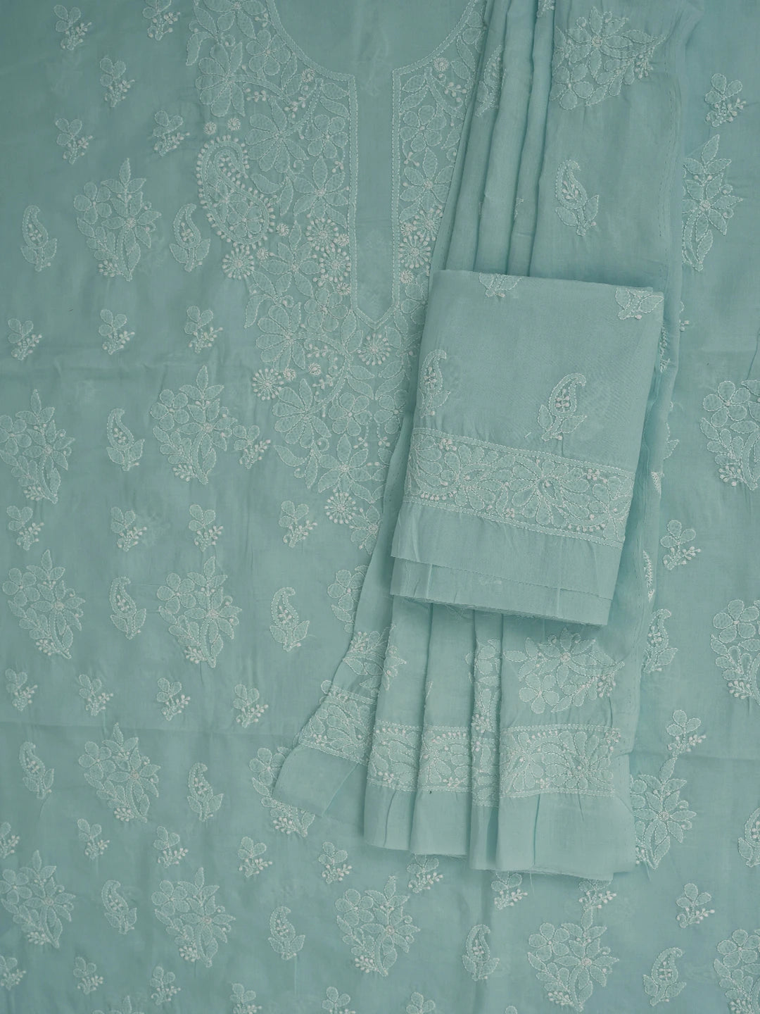 Ada Hand Embroidered Light Blue Cotton Lucknowi Chikankari Unstitched Suit Piece 01A764944