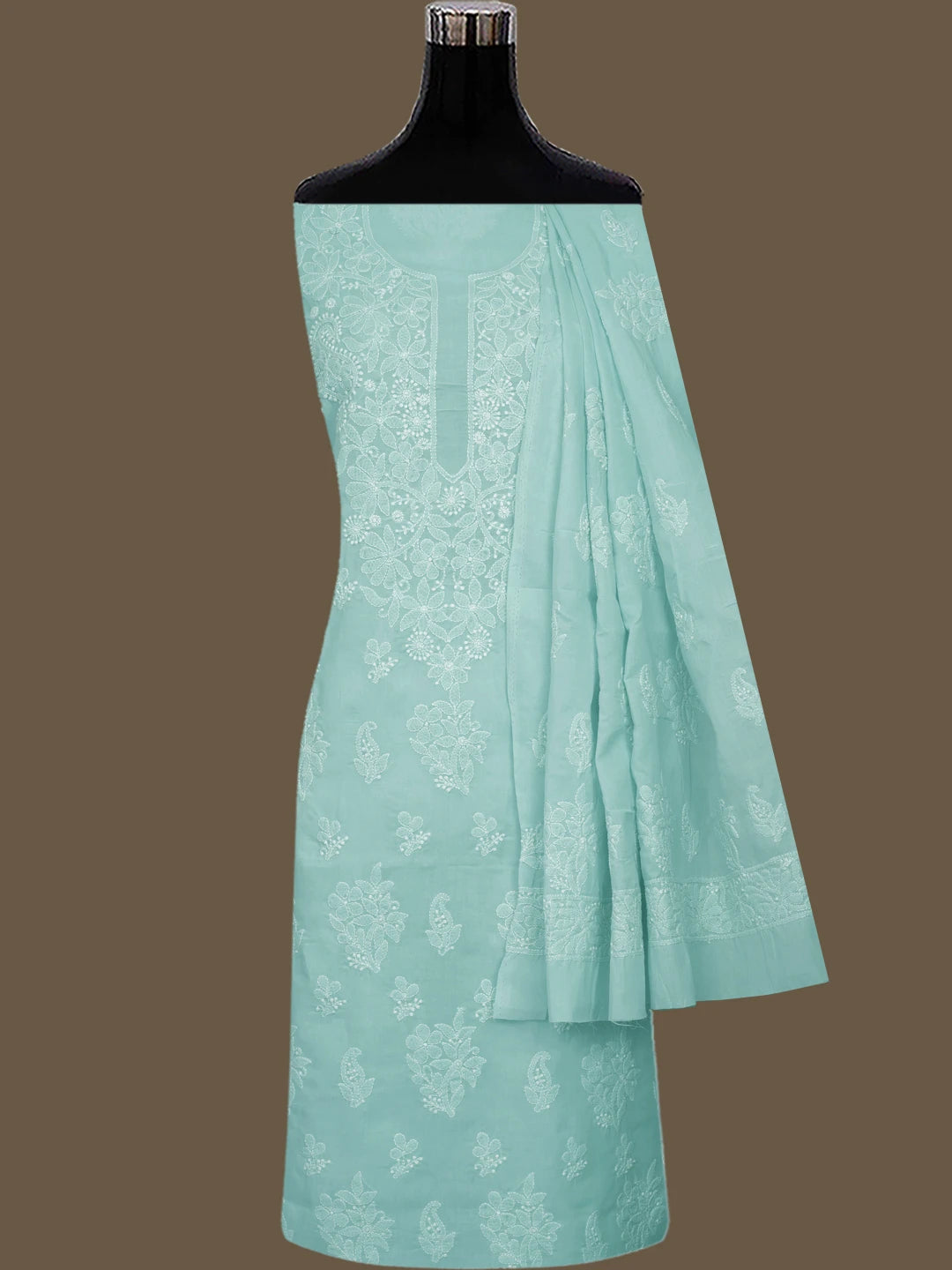 Ada Hand Embroidered Light Blue Cotton Lucknowi Chikankari Unstitched Suit Piece 01A764944