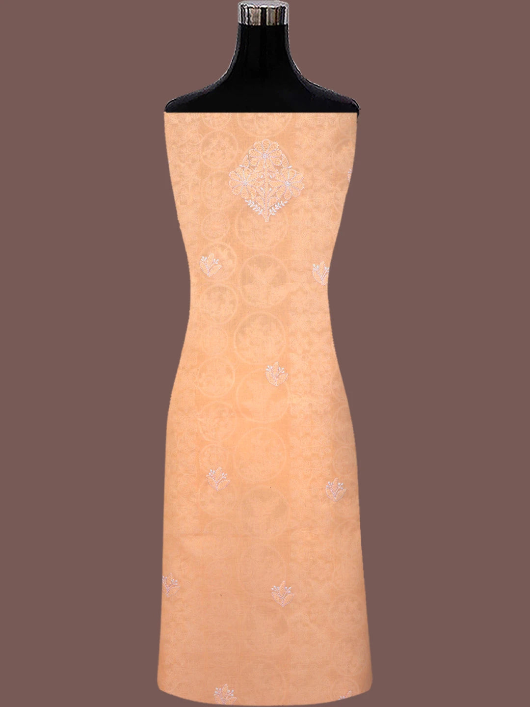 Ada Hand Embroidered Peach Cotton Lucknowi Chikankari Unstitched Suit Piece With Cutdana Work 01A764878
