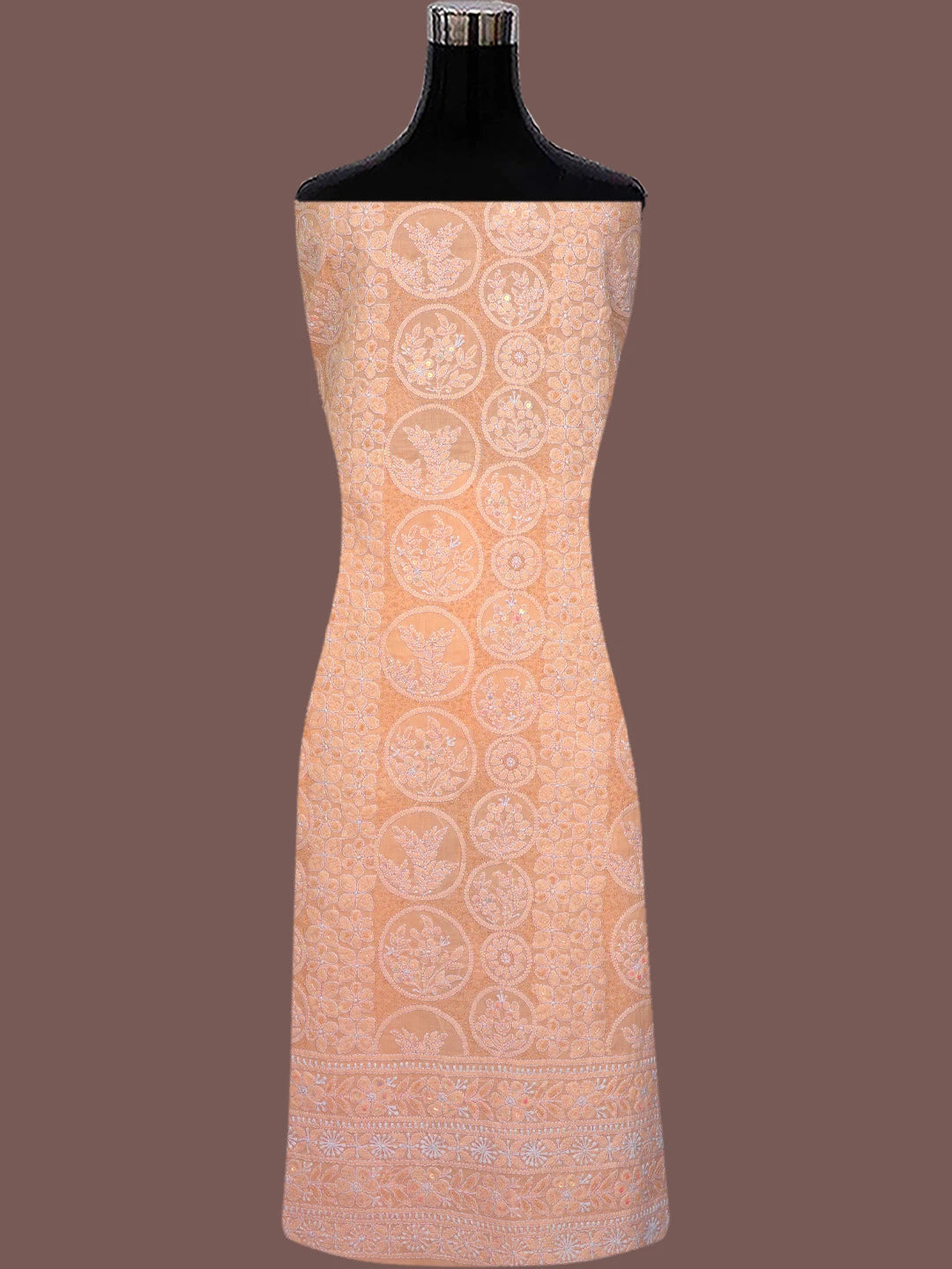 Ada Hand Embroidered Peach Cotton Lucknowi Chikankari Unstitched Suit Piece With Cutdana Work 01A764878