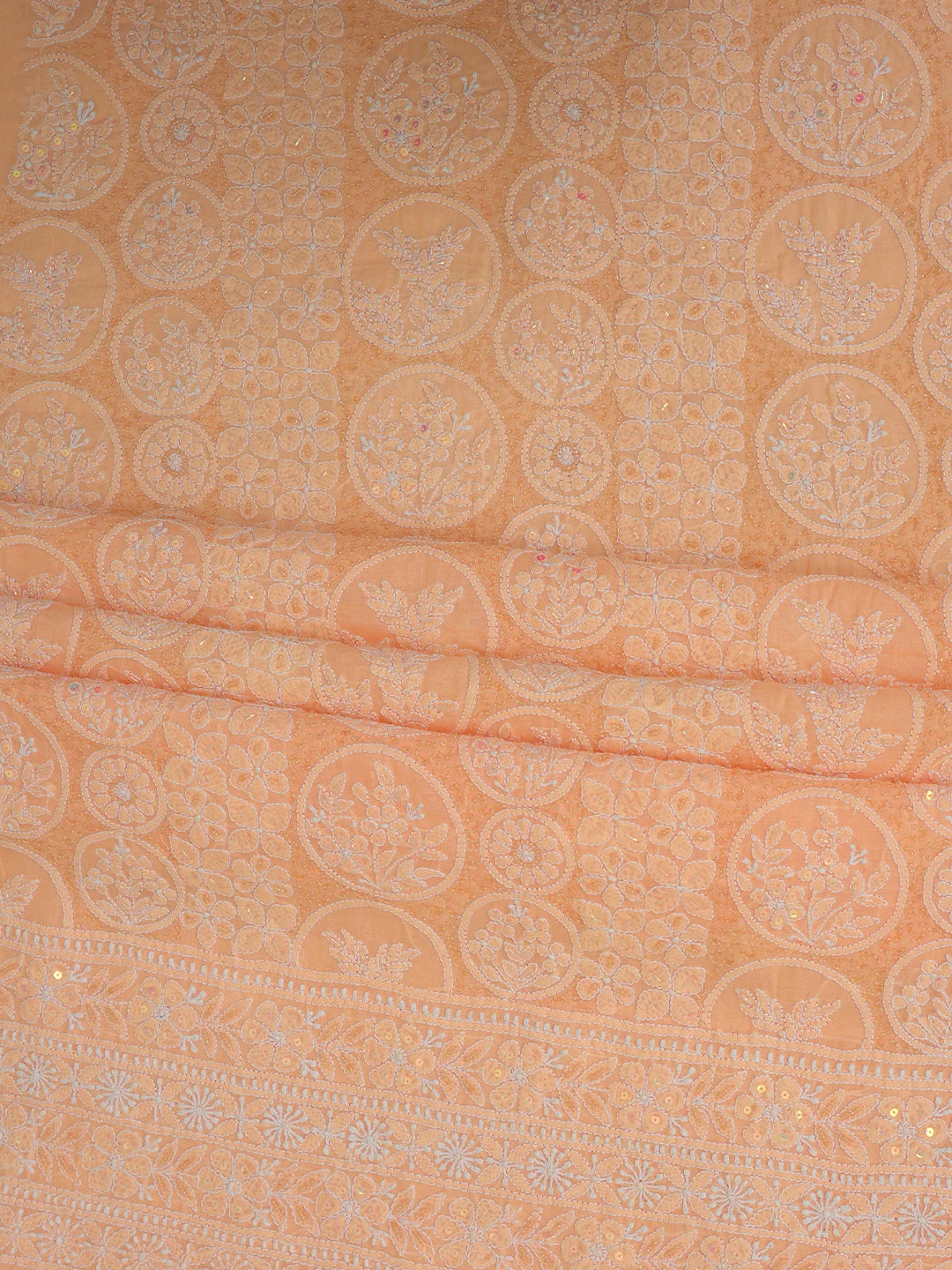 Ada Hand Embroidered Peach Cotton Lucknowi Chikankari Unstitched Suit Piece With Cutdana Work 01A764878