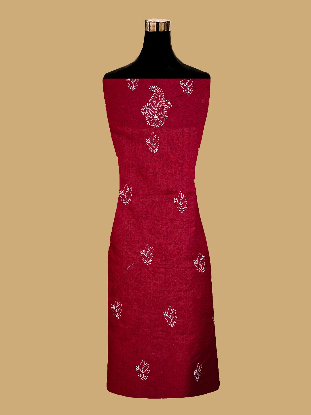 Ada Hand Embroidered Red Cotton Lucknowi Chikankari Unstitched Kurta Piece 01A758733