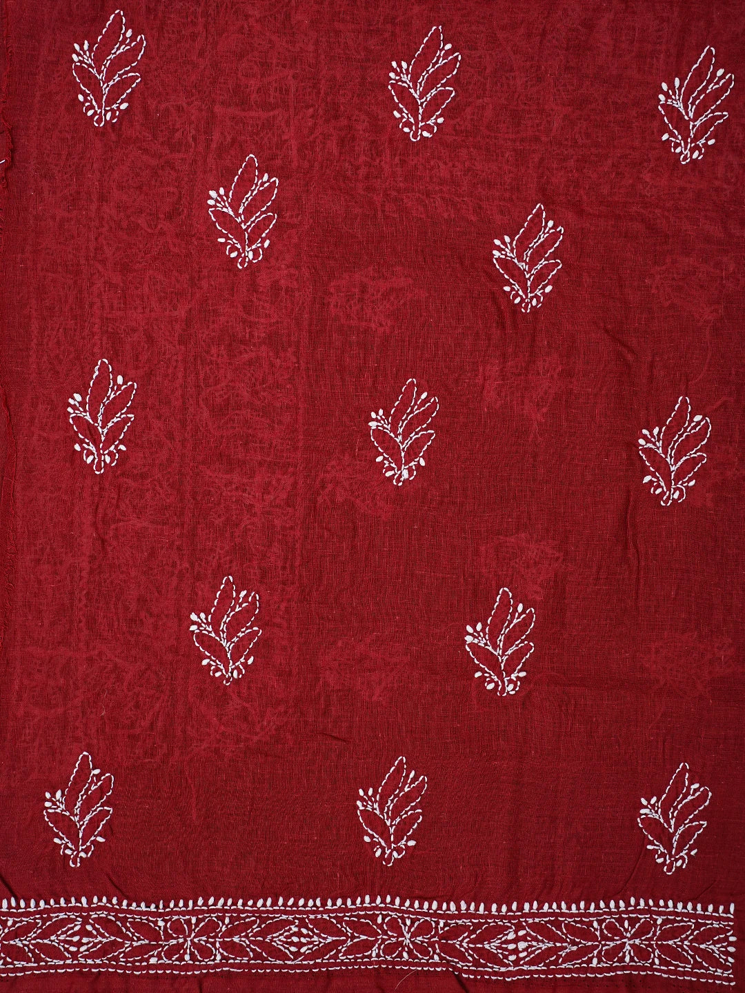 Ada Hand Embroidered Red Cotton Lucknowi Chikankari Unstitched Kurta Piece 01A758733