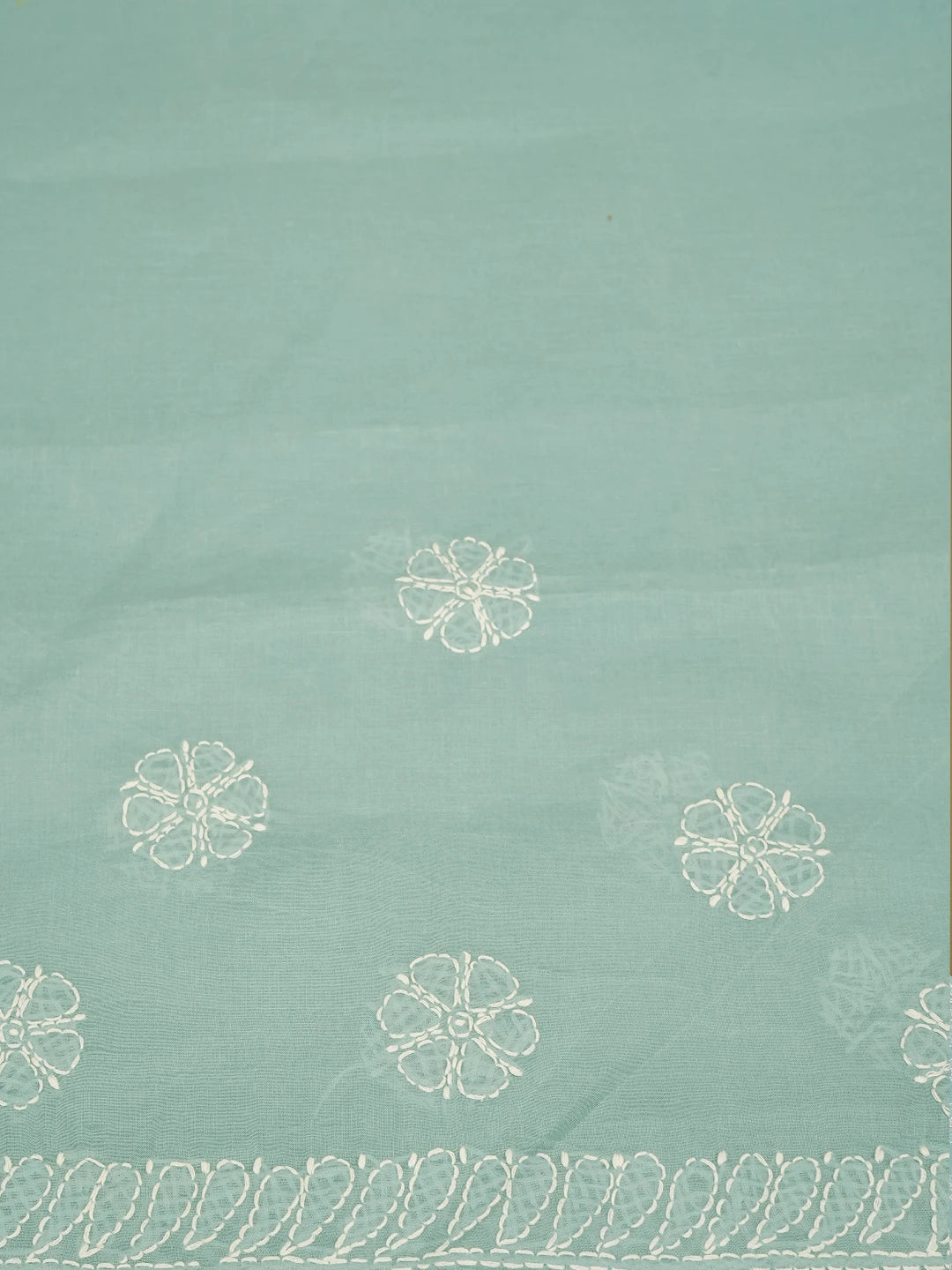 Ada Hand Embroidered Cadet Gray Cotton Lucknow Chikan Saree With Blouse 01A763950