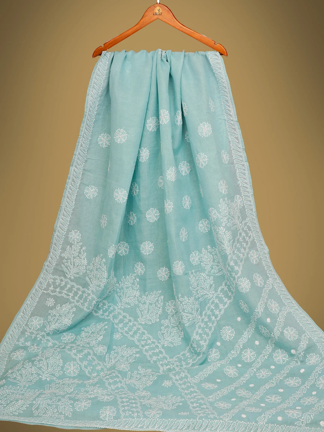 Ada Hand Embroidered Cadet Gray Cotton Lucknow Chikan Saree With Blouse 01A763950