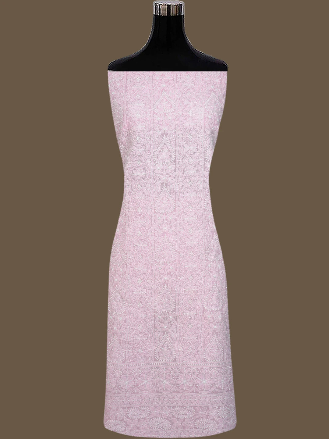 Ada Hand Embroidered Pink Cotton Lucknowi Chikankari Unstitched Suit Piece With Cutdana Work 01A762632
